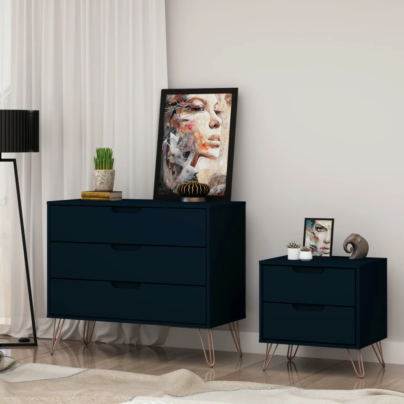 New 😀 Dresser Set Manhattan Comfort Rockefeller 3 Drawer 👗 Dresser And 2 Drawer Nightstand 🌟 - Image 4