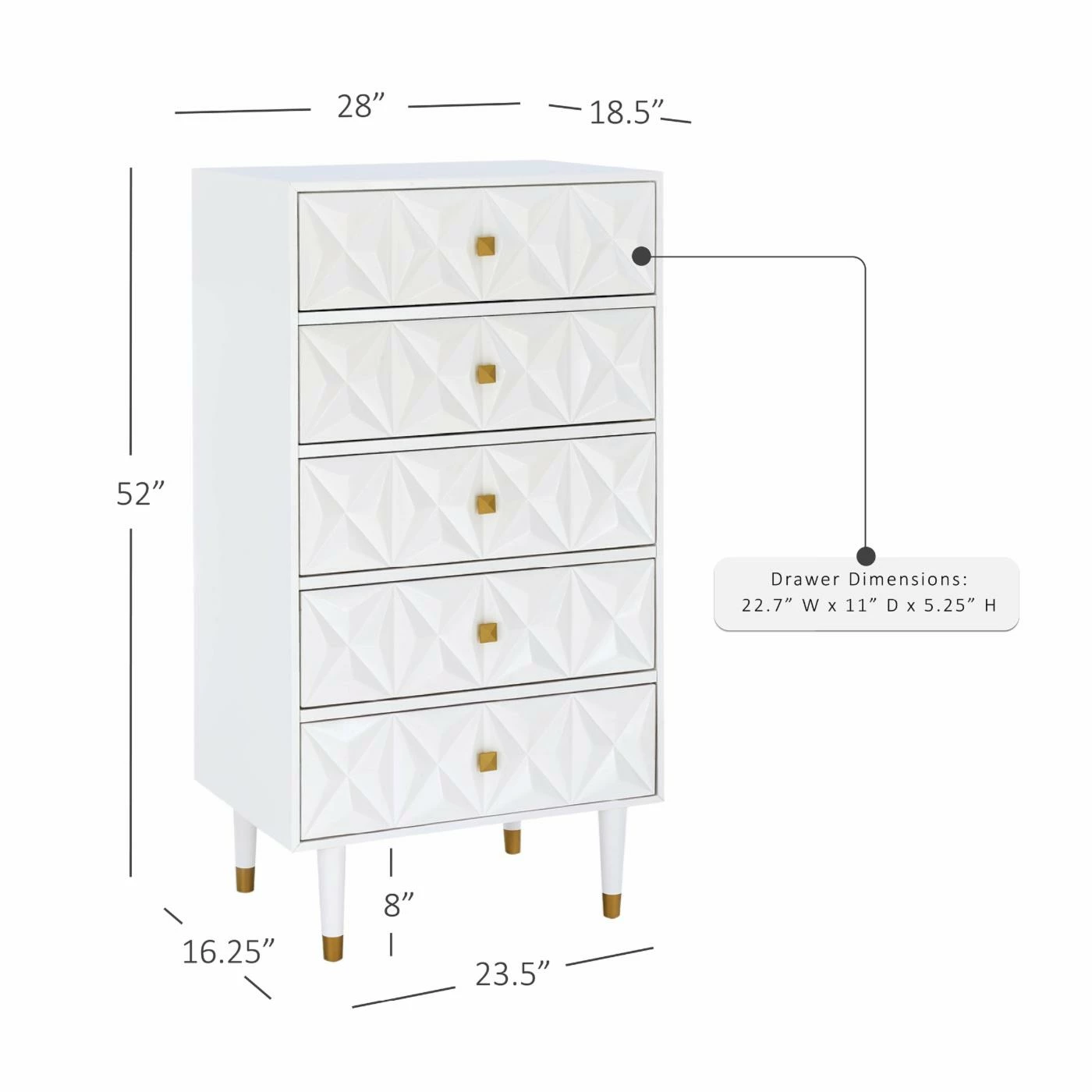 Best Sale ๐ Bedroom ๐ Dressers Linon Geo 5-Drawer ๐ Dresser - White โค๏ธ - Image 7