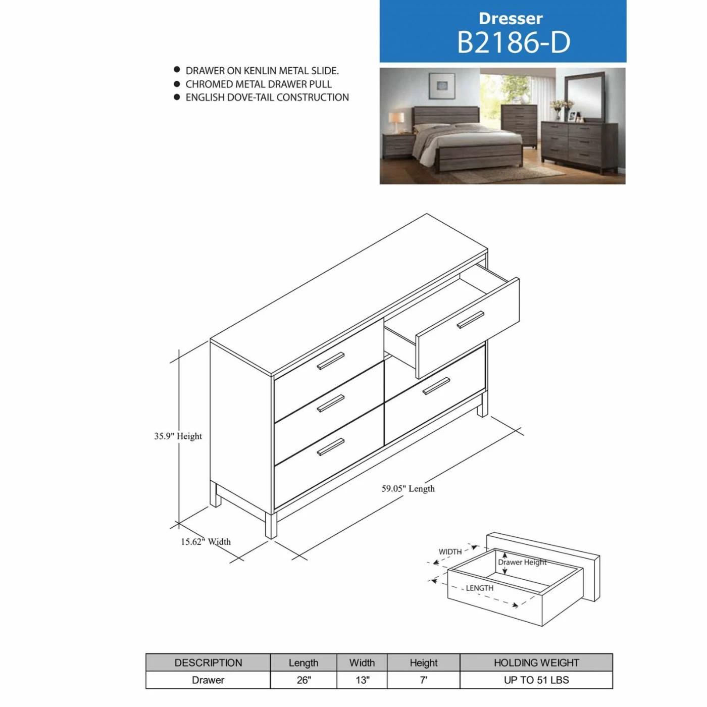 Wholesale 🔥 K&B Furniture 👗 Dressers K&B Furniture Antique Grey Wood Bedroom 👗 Dresser With Optional Mirror 😉 - Image 5