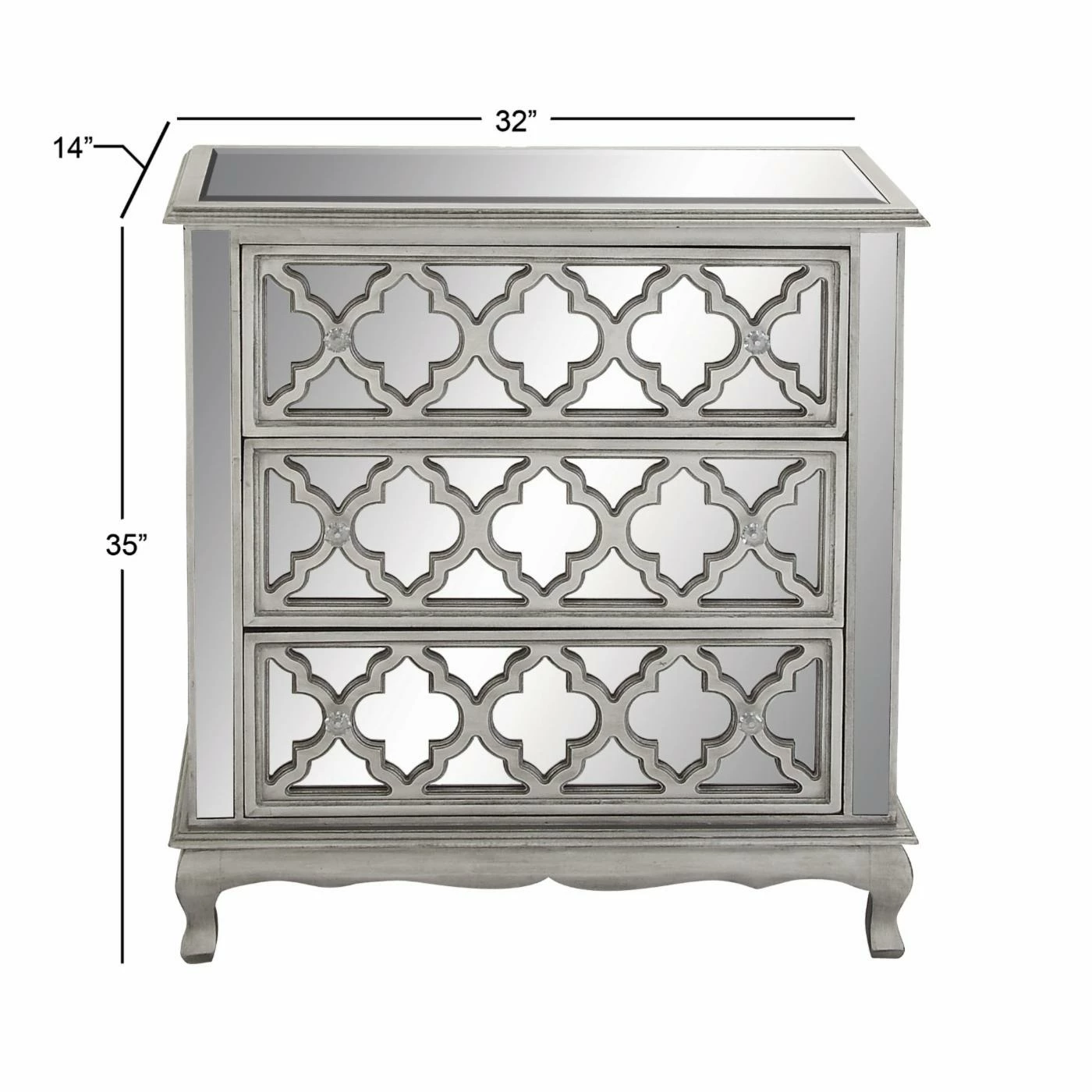Outlet π₯ Chests DecMode Quatrefoil 3 Drawer Mirrored Chest π€© - Image 6