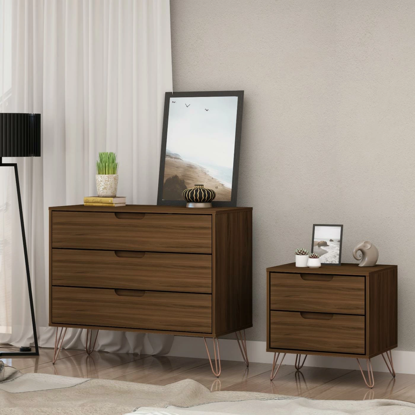 New 😀 Dresser Set Manhattan Comfort Rockefeller 3 Drawer 👗 Dresser And 2 Drawer Nightstand 🌟 - Image 3