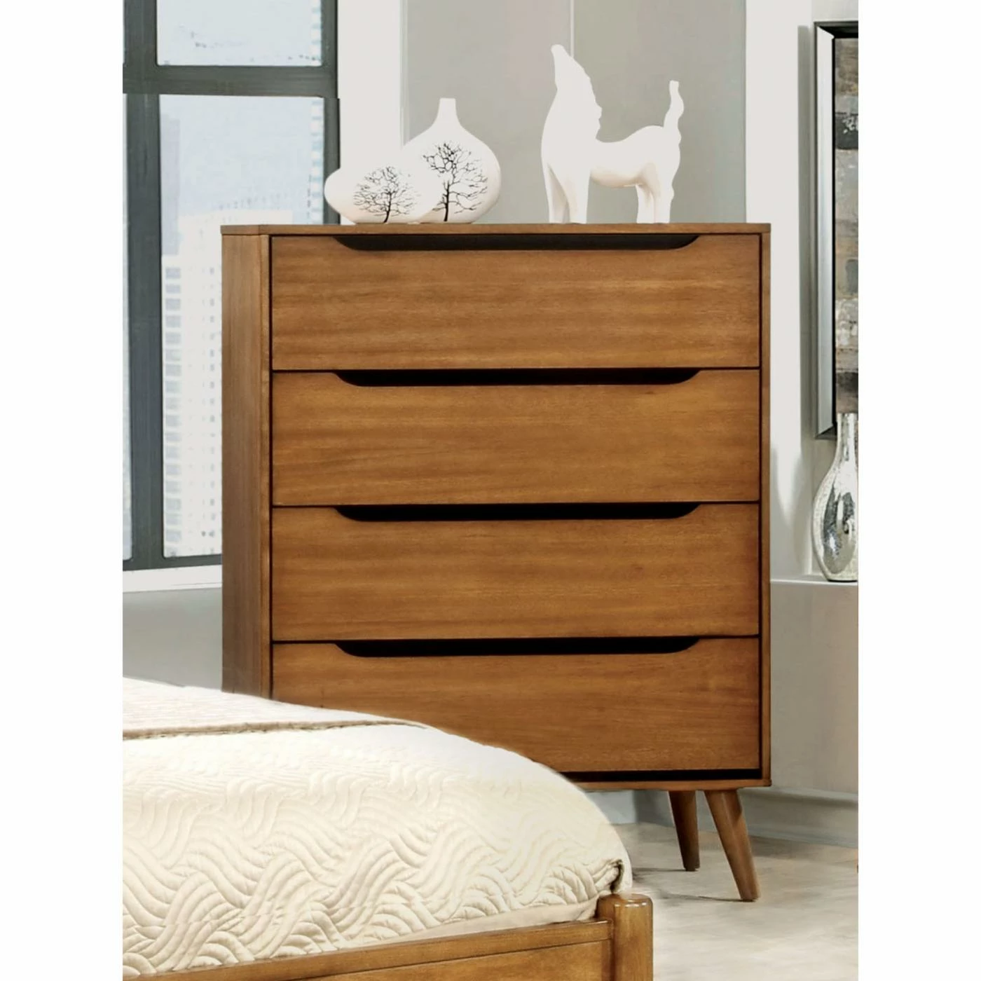 New โ๏ธ Chests Furniture Of America Adina Mid Century Modern 4 Drawer Chest ๐งจ - Image 2