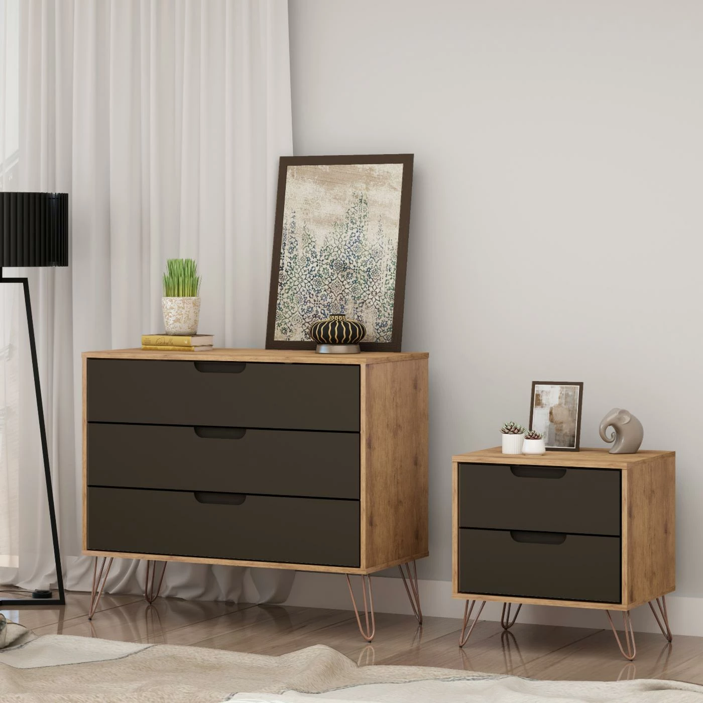 New 😀 Dresser Set Manhattan Comfort Rockefeller 3 Drawer 👗 Dresser And 2 Drawer Nightstand 🌟 - Image 2