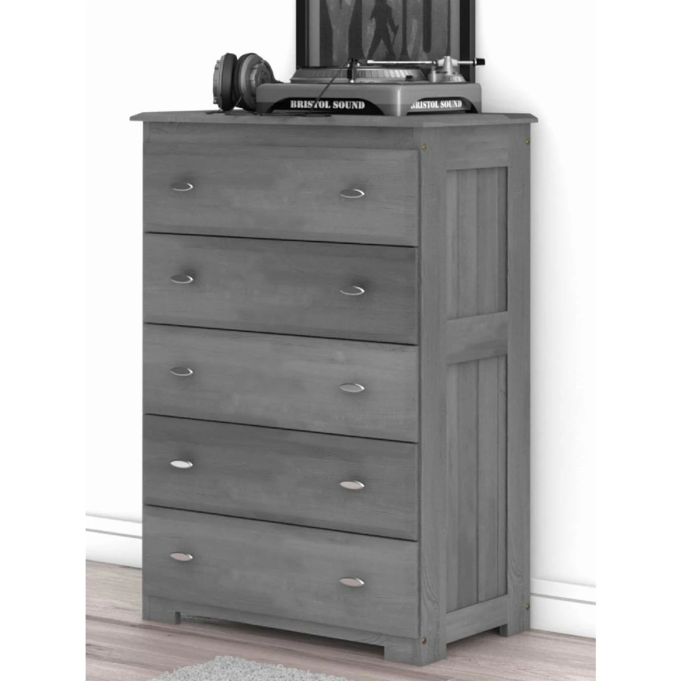 Best deal ๐ Chests OS Home And Office Furniture Solid Pine Five Drawer Chest In Charcoal Gray ๐ - Image 2