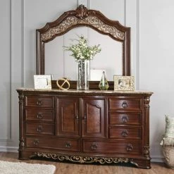 Best Sale ⌛ Dressers Furniture Of America Davidson Marble Top 8 Drawer 👗 Dresser And Mirror 🔥