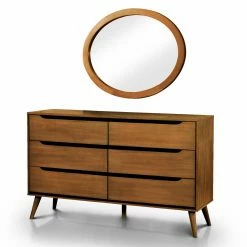 Cheapest 😀 Dressers HN Home Hamilton Mid-Century Modern 6 Drawer 👗 Dresser And Oval Mirror Set 👍