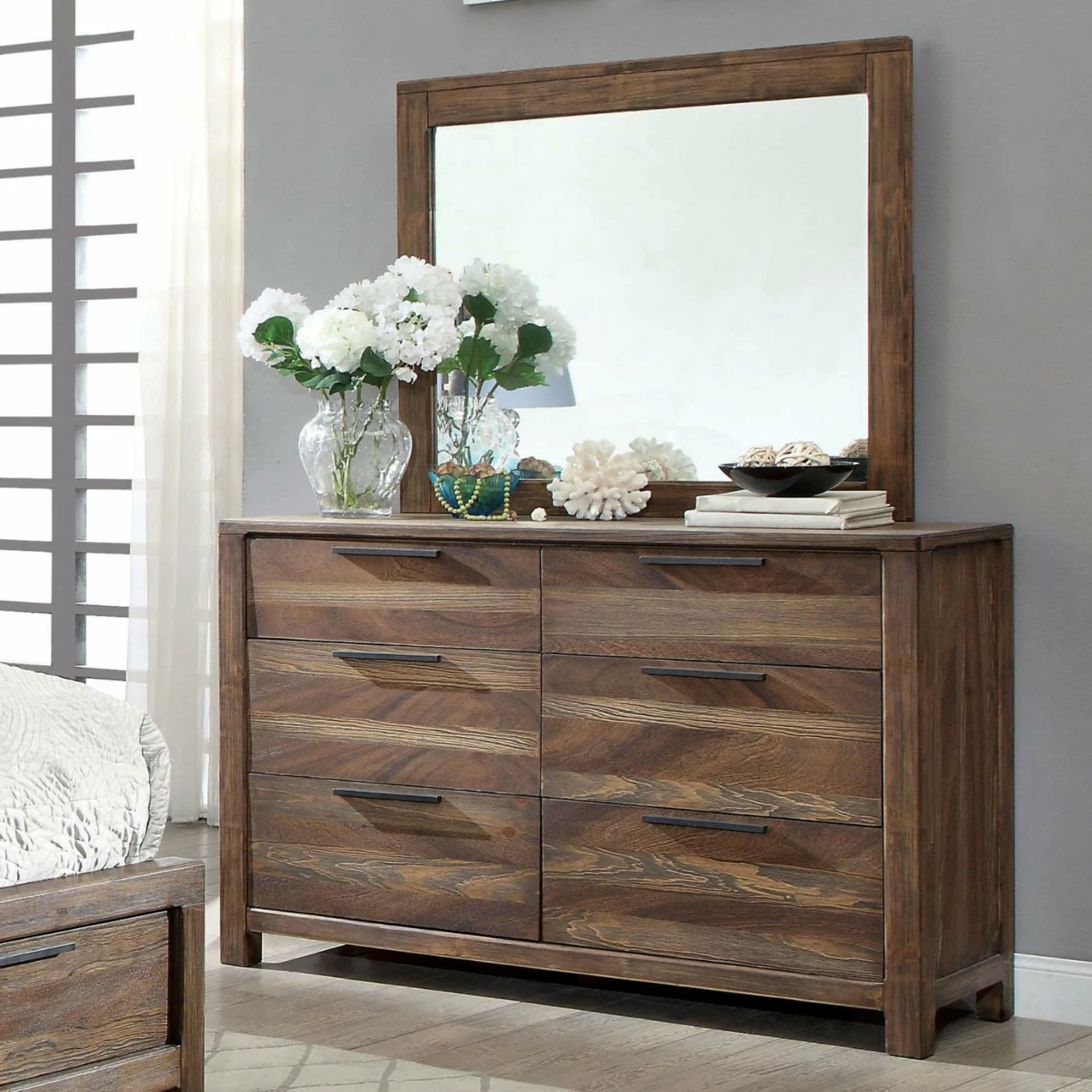 Best Pirce ๐ Bedroom ๐ Dressers Furniture Of America Ruybal Rustic 6 Drawer ๐ Dresser And Mirror Set ๐