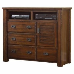 Coupon 🛒 Media Chests & 👗 Dressers Progressive Furniture Trestlewood 4 Drawer Media Chest - Mesquite Pine 👍