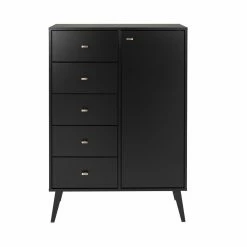 Best Pirce 🔥 Chests Prepac Milo Mid-Century Modern 5-Drawer Chest With Door 🎉