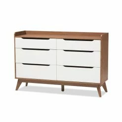 Budget ❤️ Dressers Baxton Studio Brighton White And Walnut Wood 6-Drawer Storage 👗 Dresser ⭐