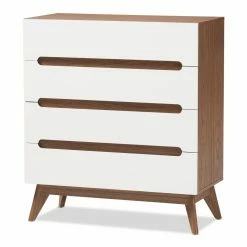 New 😉 Chests Baxton Studio Calypso White And Walnut Wood 4-Drawer Storage Chest 👍