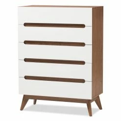 Cheapest ✔️ Chests Baxton Studio Calypso White And Walnut Wood 5-Drawer Storage Chest 😍