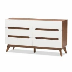 Cheap ✔️ Dressers Baxton Studio Calypso White And Walnut Wood 6-Drawer Storage 👗 Dresser 🔔