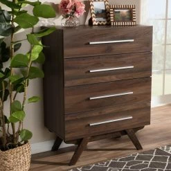 Promo โญ Chests Baxton Studio Auburn Mid-Century Modern Walnut Brown Finished Wood 4-Drawer Chest ๐คฉ