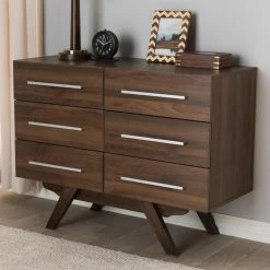 Coupon 🧨 Dressers Baxton Studio Auburn Mid-Century Modern Wood 6-Drawer 👗 Dresser 🎁